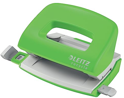 Leitz NeXXt Recycle Mini Hole Punch, 10 A4 Sheet Puncher, 100% Recyclable, Steel & Recycled Plastic, Eco Friendly, Recycle Range, Green, 50100055