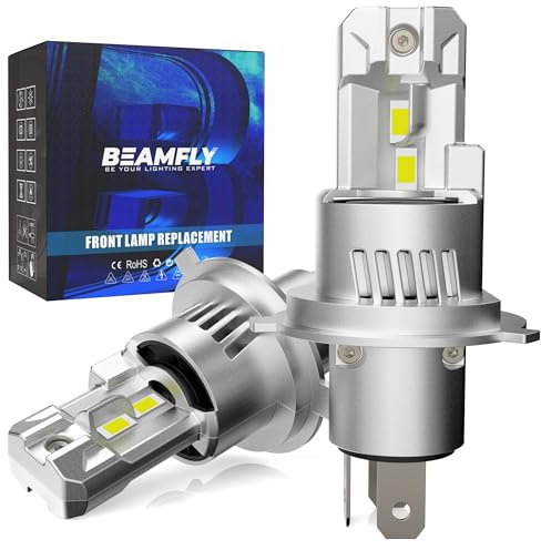 BEAMFLY Bombillas LED H4 HB2 9003, Faros Delanteros para Coche y Moto, Kit Conversión Halógena 12V Plug and Play, 600% Más Brillante, Luz Blanca 6000K, Paquete de 2