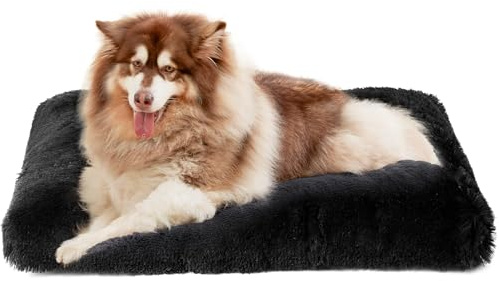 EHEYCIGA Flauschiges Hundebett Grosse Hunde Waschbar, XXL 120x90cm, Schwarz | Kuscheliger Langflor Plüsch Hundekissen, Rutschfeste Unterseite, für Kiste & Boden