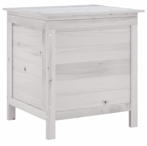 vidaXL Arcón de Jardín, Caja de Almacenaje con Tapa, Baúl para Cojines Alfombras Juguetes, Mueble para Patio, Madera Maciza de Abeto Blanco