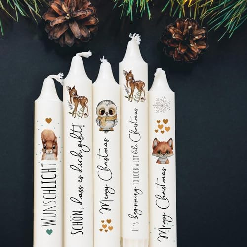 ilka parey wandtattoo-welt Kerzensticker Kerzentattoos Tattoofolie fröhliche Weihnachten Waldtiere Tiere für Kerzen oder Keramik A4 Bogen DIY Stickerbogen kst108