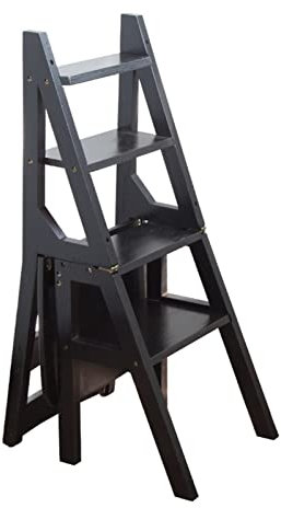 Holz-4-Stufen-Leiterstuhl-Kombination, klappbares Leiterregal, weiße Kletterleiter, Tritthocker, Multifunktions-Trittleiter, Treppenstuhl für Küche, Bibliothek, Schwarz
