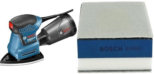Bosch Professional Orbital Sander GSS 160 Multi (Dust Box incl. Microfilter, 3 x Sanding Sheet C470, Delta Base Plate, 2X Base Plate, L-BOXX 136) + 1x Expert Dual Density Sanding Block