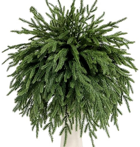 Norfolk-Tannenzweige, 43,2 cm, künstliche Tannennadeln, Zweige, künstliche Grünpflanzen, Norfolk-Kieferstiele für Weihnachtsbaum, Vasenfüller, DIY, Basteln, Girlande, Kranz, Heim-Winterdekorationen