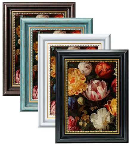 The Stories of Us 7x5 Vintage Photo Frame Set of 4 Colours Wooden Picture Frames with Acrylic for Tabletop or Wall Display Horizontally or Vertically