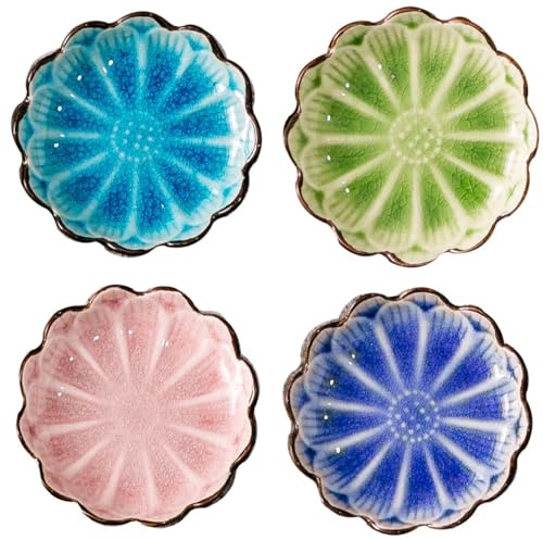 XNSHUN Keramik Dipschalen Set 4 Stück, Ø 11 cm, A | Snackschalen, Gewürzschale, Saucenschälchen, Für Vorspeisen, Ketchup, Sojasauce