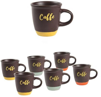 Set 6 Tazzine Caffè, Espresso Coffee Break, in Ceramica, Varie Decori, con Manico, Colazione Casa Bar (97ml, Caffè)