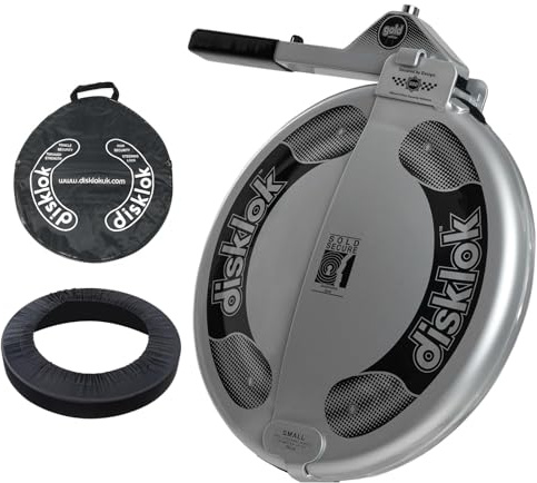 Disklok Gold Security Edition Combo Pack Car Steering Wheel Cover Anti-Angle Grinder Anti-Theft Lock Police Approved Inc. Bag & Cover (Silver, Small 35cm - 39cm)