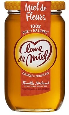 LUNE DE MIEL Naturel et Délicieux Miel de Fleurs en Pot Verre 375g - Doux Régal Matinal - Epicerie Sucrée, Petit Déjeuner - Confitures, Miels et - Le Lot De 3