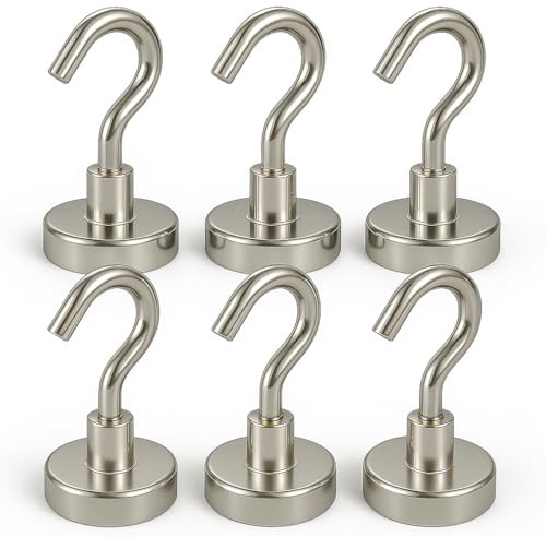 Neodym Magnethaken (6 Stück) - 20 mm - Extrem starker Magnet - Profi Organizer für Haushalt, Werkstatt und Camping