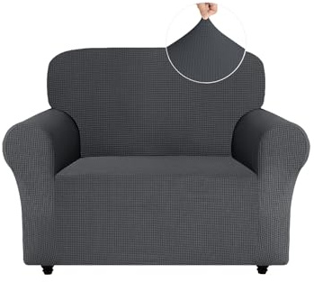 Easy-Going Armchair Covers, Non Slip Stretch Jacquard Sofa Covers for Kid Pet Dog, 1 Piece Sofa Slipcovers for Leather Single Sofa, Washable Couch Settee Covers Furniture Protectors, Dark Grey