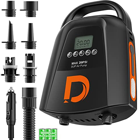 Rechargeable Paddleboard Electric Pump-Portable 20PSI Sup Electric Pump Rechargeable 9000 mAh 12VDc Car Connector for Paddle Board Boat Tent Kayak