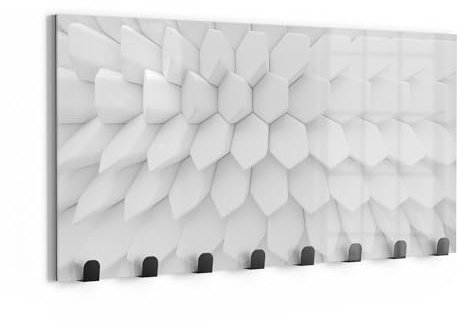 DEQORI Wandgarderobe Glas & Metall | Motiv Hexagonale Harmonie | 60x30 cm | Design Haken-Leiste modern | Garderoben-Paneel für Flur, Wohnzimmer & Schlafzimmer | magnetisch & beschreibbar