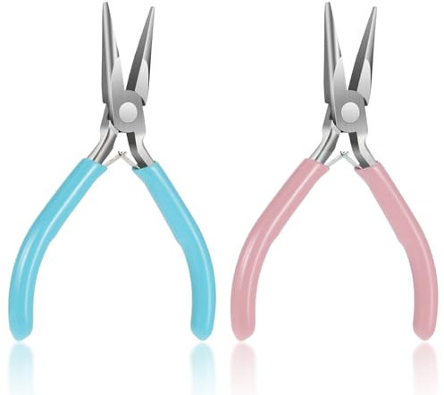 Abeillo Spitzzange für Schmuckherstellung, 11,4 cm, kleine Spitzzange, Schmuckkettenzange, Bastelzange für Drahtbiegen, Reparatur, Objektgreifen, Blau, Rosa, 2 Stück