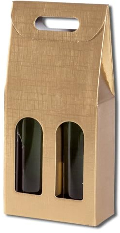 2er Flaschentragekarton, Weinkarton Seta, Gold, Tragegriff, 34x17,5x9,5 cm, 30 Stück