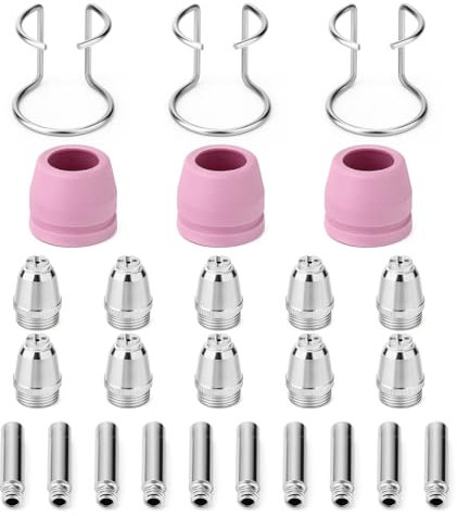MEANLIN MEASURE 26-teiliges AG-60 Plasmaschneider-Fackel-Verbrauchsmaterial-Set mit 040 Zoll Kupferdüsenelektroden-Keramikbechern für Pilotbogen-Plasmaschneidmaschine AG60 WSD60 AG60P BTC500DP