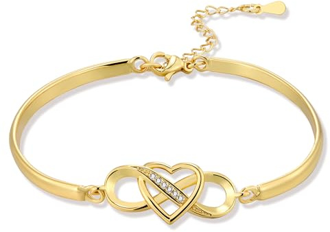14K Vergoldet 925 Sterling Silber Armbänder Infinity Herz Armreif für Damen