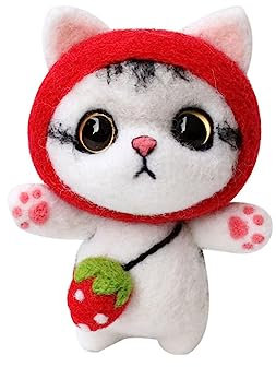 KONTONTY Nadelfilzset DIY Plüschpuppenset Mit Wollfilzmaterial Für Anfänger Bastelwerkzeug Für Junge Mädchen Um Cartoon-Katzen-plüschpuppen Zu Erstellen