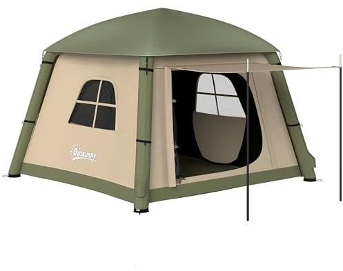 Outsunny Inflatable Camping Tent w/Hand Pump Easy Setup Brown