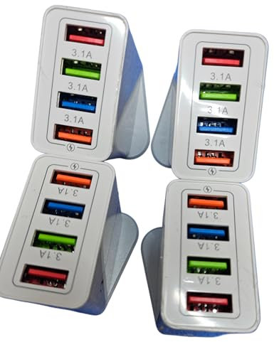 Multi-Port USB Wall Charger, 4-Pack, Fast Quick Charge Hub, UK Mains Plug Adapter