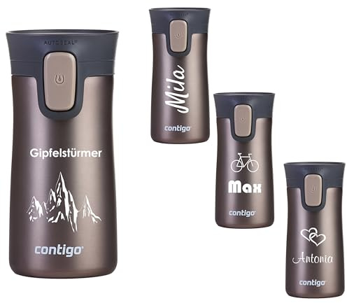 Contigo Pinnacle AUTOSEAL Gobelet isotherme en acier inoxydable avec gravure – Nom – Tasse de voyage – Tasse à café à emporter – Anti-fuite – Couvercle Easy Clean sans BPA – 300 ml (mat latte)