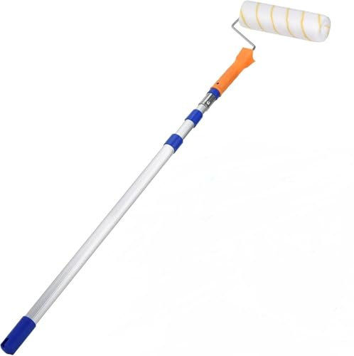 Générique Kit de rouleau peinture avec Manche Télescopique en Alliage d'Aluminium 90-200cm, 3 Rouleaux de Rechange et 1 Pinceau en Soie de Porc, Outillage pour Rénovation de Maison
