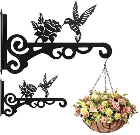 Cyleibe 2 Pcs Hanging Basket Stand Iron Plant Hanger,Hanging Basket Wall Brackets Hooks,Metal Hangers Outdoor, Heavy Duty Plant Hooks for Plants, Bird Feeder, Wind Chime, Lantern