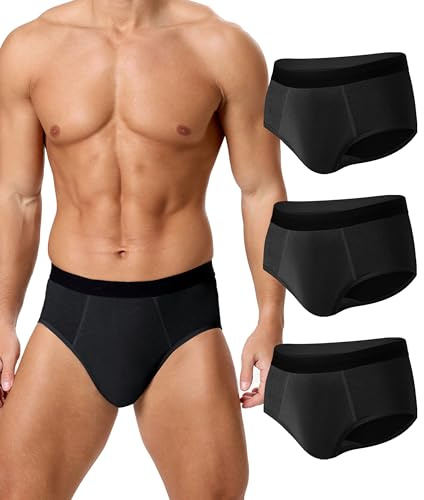 BEENIUBEE Mutande Incontinenza Uomo 3 Pack, Slip Incontinenza in cotone lavabile con assorbente 150ml di volume di urina, riutilizzabili, Biancheria intima a Prova di Perdite(Nero, L)