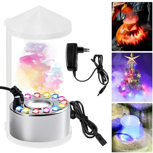 PORFOYO Nébuliseur à Ultrasons, 12 LED Brumisateur Ultrason, Mini Machine à Fumée d'halloween, Mist Maker avec Protection Anti-éclaboussures Amovible pour Extérieur ou Intérieur, Halloween
