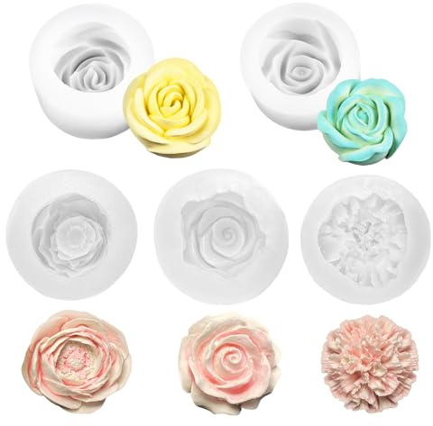 5 Stück Silikonform Blumen, Groß Kerzen Silikonformen 3D Silikonformen Gießformen Blumen Rose Kerzengießformen für DIY Handgefertigten Duftkerzen Seifen Gips Harzhandwerk