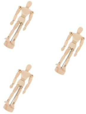 DOITOOL 3 x Holzfiguren-Modellpuppe für Künstler, bewegliche Skizzierpuppe mit Ständer, für Zuhause, Büro, Dekoration für Bildhauer