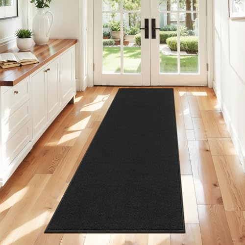 SHACOS Teppich Läufer 60x180 cm, Küchenteppich, Läufer Flur, Teppichläufer, Küchenteppich Waschbar rutschfest, Fußmatte Lang, Flur Teppich, Schwarz