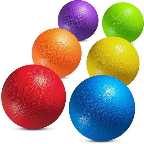Playbolt 7-inch Dodgeballs For Kids & Adults (6 Pack) - Rubber Kickball Playground Four Square Balls With Pump - Colorful Indoor Or Outdoor Play Sports Balls For School PE Class, Recess, Backyard Game
