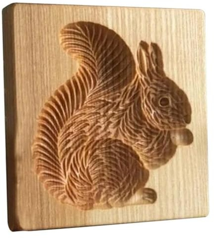Moules de biscuits en bois 3D Press Graves Moules de boulangerie détaillées Fun Animal Christmas Cookie Supplies for Home Bakery (Squirrels)
