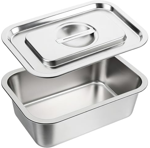 Anmrept 1 PACK 4 Inch Extra Deep Lasagna Baking Pan with Lid, 10.4x13.8Inch 304 Stainless Steel Large Baking Dish Tray for Oven, Thick Metal Roasting Pan for Casserole Brownie Turkey (Silver, L)