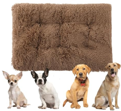 Deluxe plyschmatta för hundbur och kattbädd, ortopedisk hundbädd i skum, ultramjuk maskintvättbar burmatta med halkfri botten för små och medelstora hundar,Brown,XL