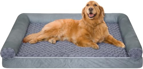Orthopaedic Dog Bed - Waterproof Dog Cushion with Egg Carton Memory Foam and U-shaped Padding, Washable and Removable Grey Dog Sofa with Non-Slip Base, 90 x 65 x 18 cm