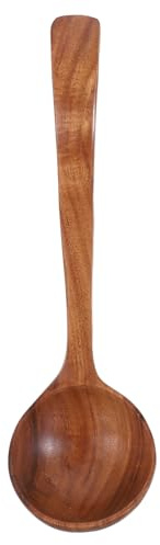 Ciieeo Cucharón grande de madera para cocina con gancho trasero - Cuchara sopera de madera de 28 cm - Utensilio de mango largo resistente al calor para cocinar, mezclar y servir gachas