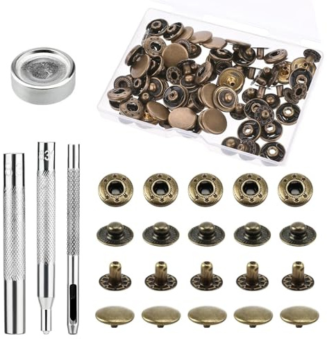 12 Set Press Studs for Clothing, Washable Snap Fasteners, Snap Fastener Kit, Metal Studs Bolts for Clothings, Leather, Jeans, Jackets, Bracelets, Bags DIY Crafts Dry cleanable and Machine
