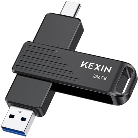 KEXIN 256 GB Pendrive USB C hasta 1050 MB/s Memoria USB Dual con Conectores USB Type-C y USB-A USB 3.2 Gen 2 Memoria Externa giratoria para iPhone 15/16/17, Smartphone, Tableta, portátil