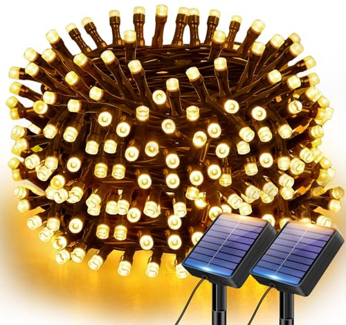 btfarm 2 Pack Solar Lights Outdoor Garden String, 6M/20FT 60 LED Fairy Lights Solar Powered Waterproof, Solar Tree Lights for Terrace Patio Yard Party Christmas Decorations, Warm White