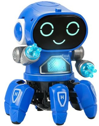 Fauitay 6 Claw Robot Toy, 90 Degree Flexible Arm, Mobile Chassis, Dancing and Singing Robot Toy with Clear Sound (Blue)