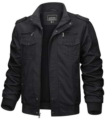KEFITEVD Transition Jacket Men Cargo Spring Flight Jacket dentro del bolsillo con cremallera Pilot Parker cálido a prueba de viento negro XL