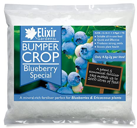 Elixir Gardens Bumper Crop Blueberry Special Fertiliser | Soluble Feed for Blueberry Plants, Shrubs & Bushes (NPK: 12-10-10+4Mg+Trace Elements) 700g Polythene Bag