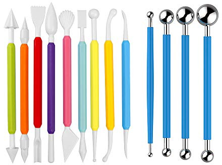 Amytalk 13PCS Fondant Tool, Cake Decorating Hand Tool, Double Head Metal Ball, Gum Paste Modeling Tools