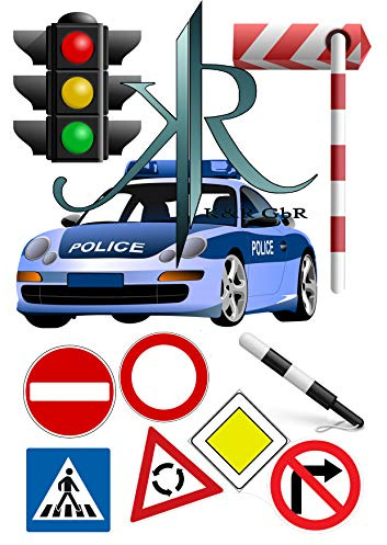 Cake Topper Polizei Verkehrszeichen, 10 Stuck Tortenaufleger Geburtstag, … Deckopapier, Zuckerpapier