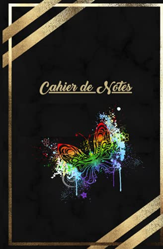 Cahier de notes: Cahier de notes Ligné - Format poche 13,34 * 20,32 cm - Illustration Papillon arc-en-ciel Bordure or - 150 pages de notes