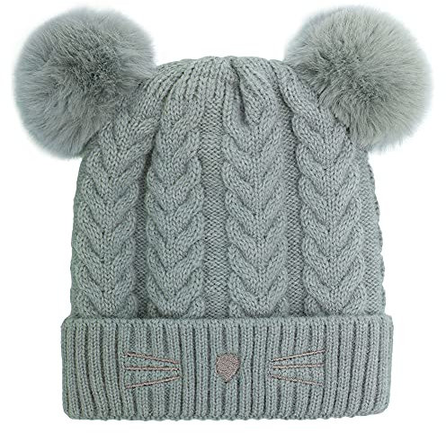 Vobozeany Wintermütze Baby Kinder Warm Niedlich Katze Baby Mütze Beanie Plüsch Wolle Strickmütze Herbst Winter Strick für 6 Monate-4 Jahre alte Kleinkind Mädchen Jungen Unisex