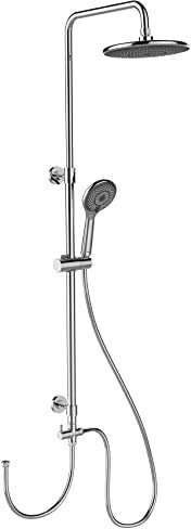 Wenko Sistema doccia Watersaving, asta doccia in acciaio inox con soffione doccia a pioggia a risparmio idrico e doccetta a mano, collegamento semplice a rubinetti, regolabile (75-120 cm), cromato