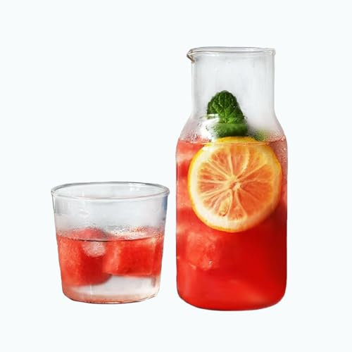 Juego de jarrafa de agua nocturna con vaso de vidrio, botella de enjuague bucal, jarra de vidrio transparente para té helado, bebida para dormitorio, mesita de noche, cocina, 500 ml (transparente)